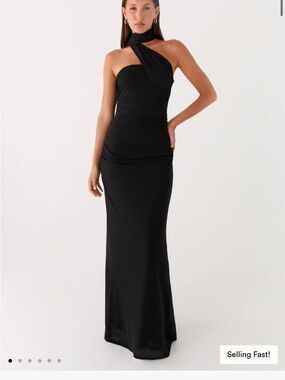 Peppermayo Black One-Shoulder Twist Neck Gown